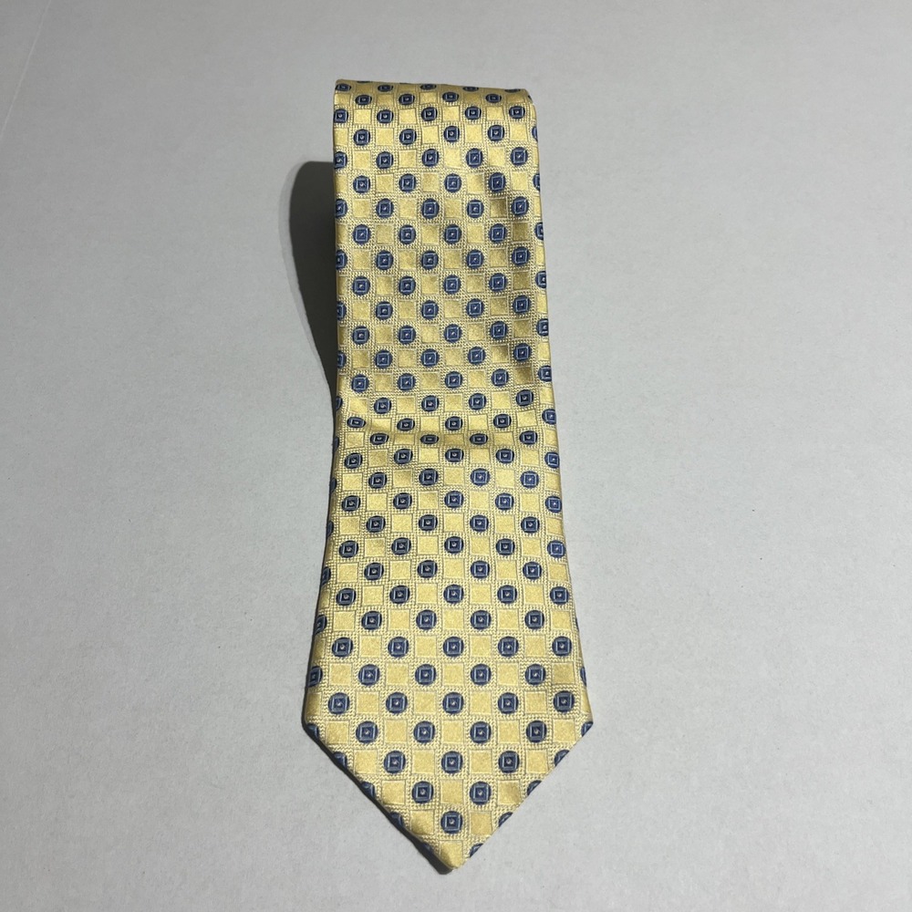 TOMMY HILFIGER MENS TIE YELLOW WITH BLUE CIRCLES 3.50 X 59 C-9